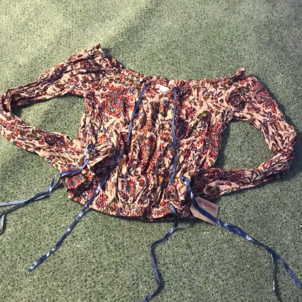 Paisley print off the shoulder peasant top